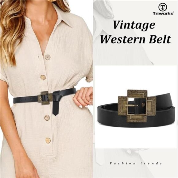 Women Western Concho Leather Belt Cowgirl Boho Belt Chunky for Dresses Concert main image 7